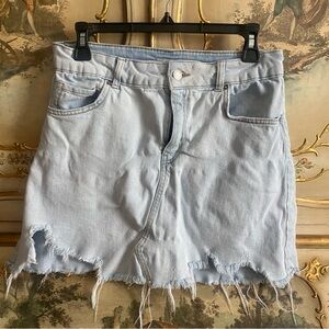 Light Blue Distressed Denim Skirt